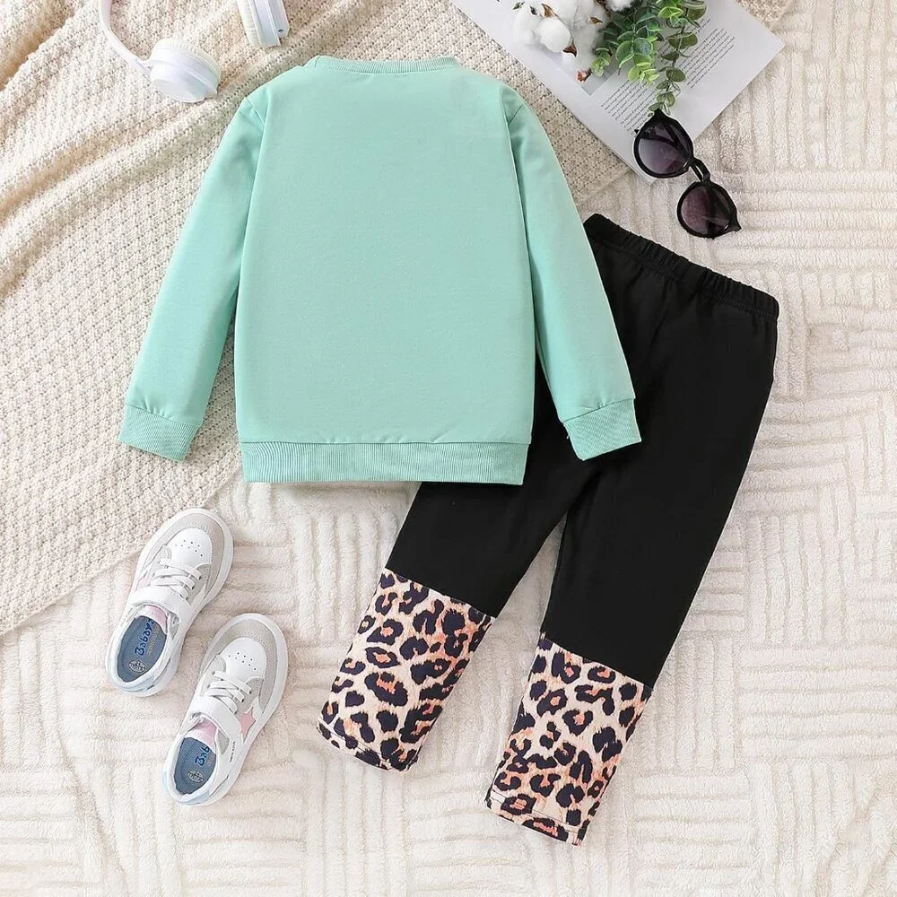 Toddler Girl Clothes Figure Graphic Drop Shoulder Top Pullover Leopard Print Pan